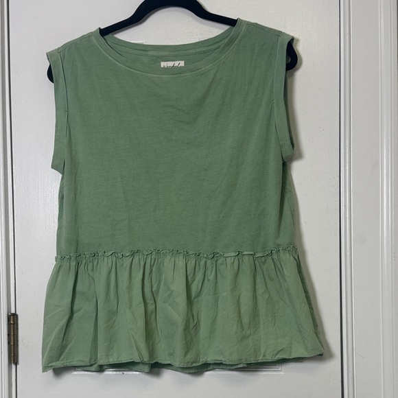 Wonderly Tops - Wonderly Sage Green Cotton Peplum Tank Top Sleeveless Flowy Casual Soft Size S/M